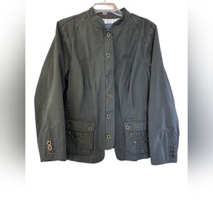 VTG Motto Olive Green Jacket Denim Unique Dramatic Brass Rivets Plus Size 1X